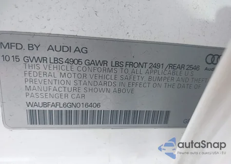 2016 Audi A4 2.0T Premium из США, поврежденный, VIN WAUBFAFL6GN016406